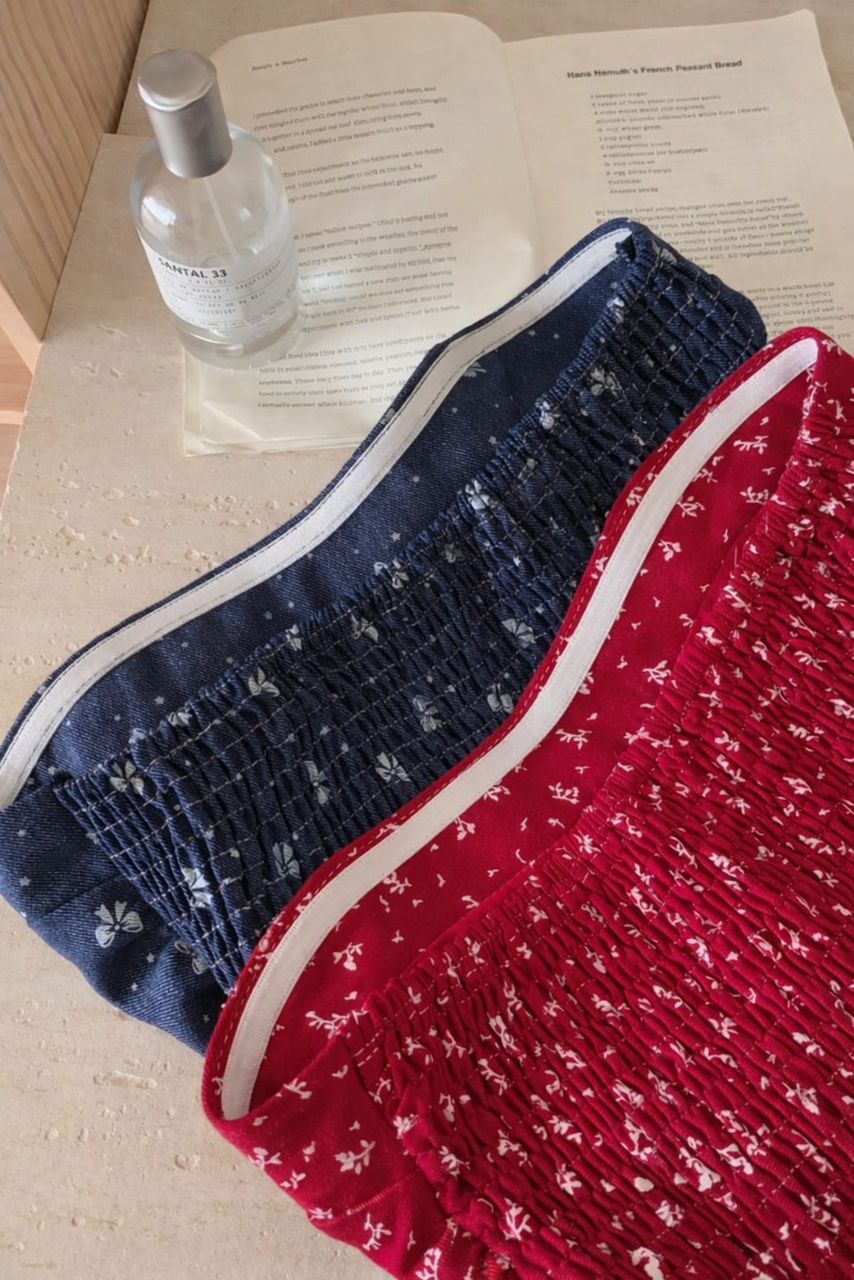 【甜巧花漾】Blue Ribbon Elastic-Waist Strapless Top