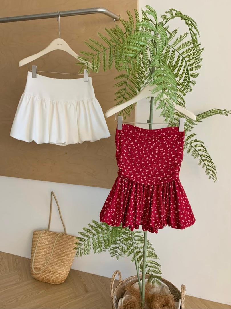 【甜巧花漾】Red Flower Elastic-Waist Strapless Top